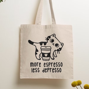 Espresso Cat Cotton Tote Bag: Coffee Lover Gift