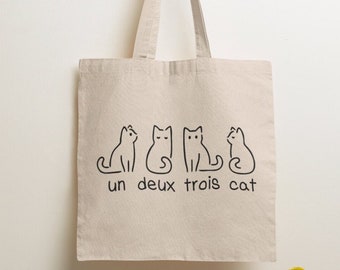 Un Deux Trois Cat Tote Bag /  Reusable Bag, Shopping Bag, Cute Cat Tote Bag Design, Cat Graphic Bag, Gifts for her