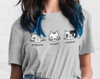 Tshirt Meow Meow / MULTICOLORES - Chemise pour amoureux des chats, Cadeaux uniques, Cadeau d'anniversaire, Chats, Cadeau drôle, Cadeaux mignons