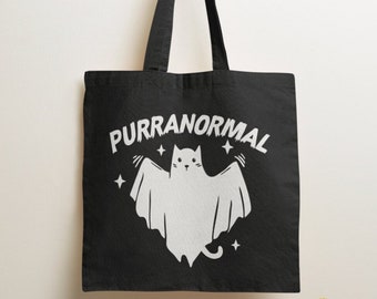 Purranormal Tote Bag / Halloween Tote Bag, Halloween Ghost Cat Bag, Halloween Treat Bag, Trick or Treat Bag, Cat Bag