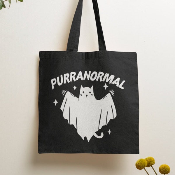 Purranormal Tote Bag / Halloween Tote Bag, Halloween Ghost Cat Bag, Halloween Treat Bag, Trick or Treat Bag, Cat Bag