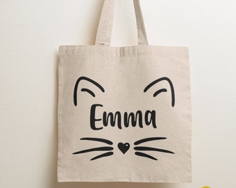 Personalised Cat Tote Bag / Personalised Name Bag, Shopping Bag, Personalised Tote Bag Design, Personalised Cat Lover Gift