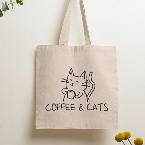 Coffee And Cats Tote Bag / Coffee Tote Bag, Coffee Cats, Coffee Lovers, Coffee Gift, gifts for coffee lovers