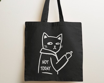 Pas aujourd’hui Sac fourre-tout pour chat / Sac réutilisable, Conception d’humour, Sac à provisions, Conception drôle de sac fourre-tout pour chat, Sac fourre-tout drôle