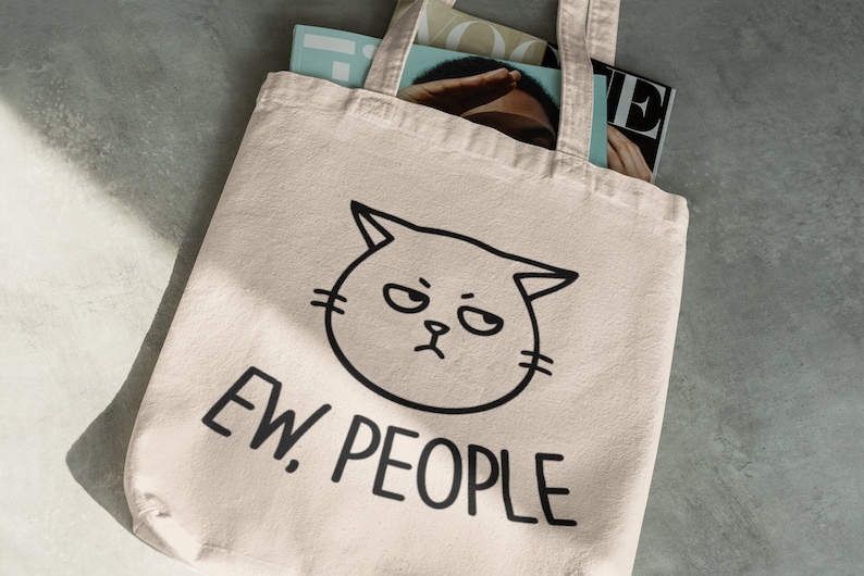 Grumpy Ew People Cat Tote Bag / Grumpy Cat Tote Bag, Funny Cat Shopping Bag Design image 2