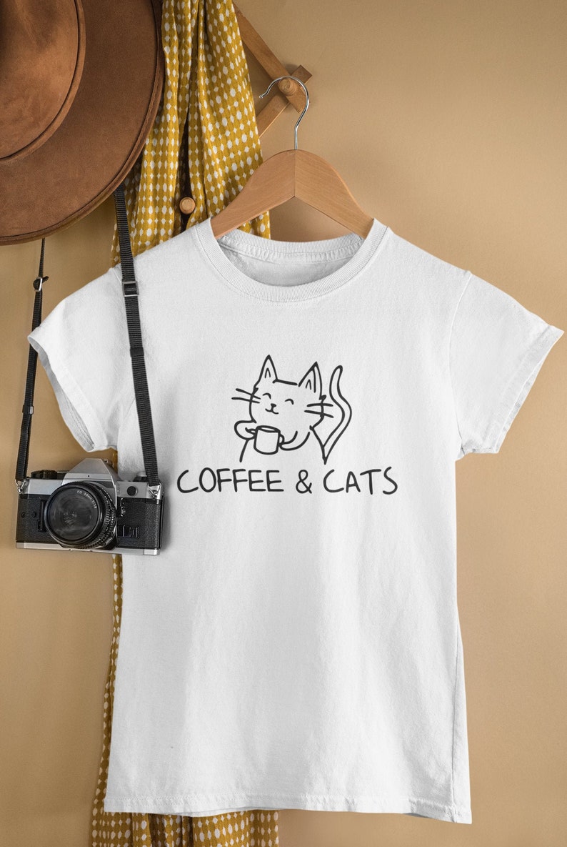 Coffee And Cats TShirt / Funny Design Addict Coffee, Coffee Drinker Lover Starbucks Gift, Foodie Gift image 1