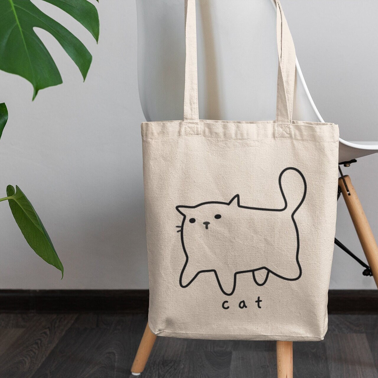 Cat Aesthetic Tote Bag with Pockets, Hippie Cat Lovers Gift, Cat Mom Canvas  Bag, Retro Tote, Pussy Cat Themed Gifts for Teachers, Cat Dad