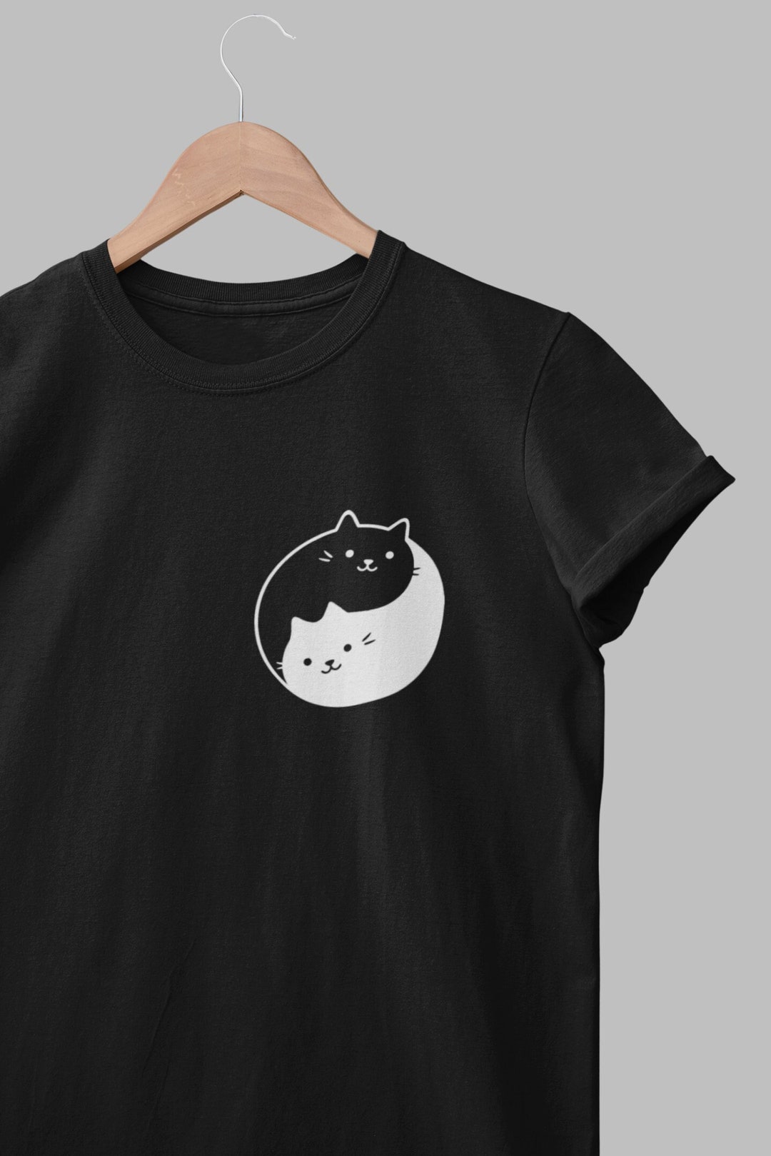 Yin Yang Cat Pocket T-shirt / Kawaii Tshirt, Small Pocket Design Shirt ...