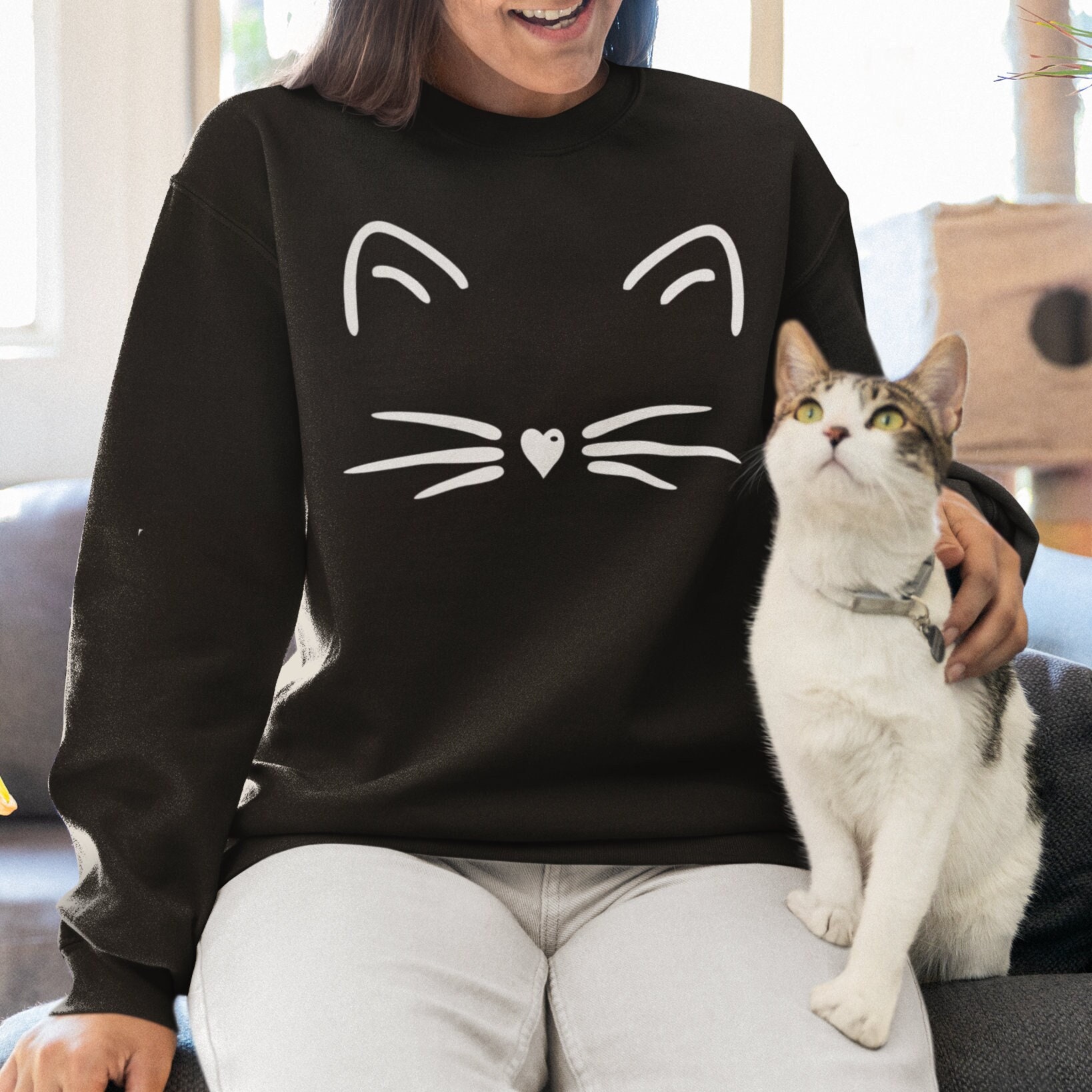 Simple Cat Face Jumper Simple Cat Design Casual Sweater Cat Lover Jumper Gifts for Her Cute Cat Gifts For Her For Him