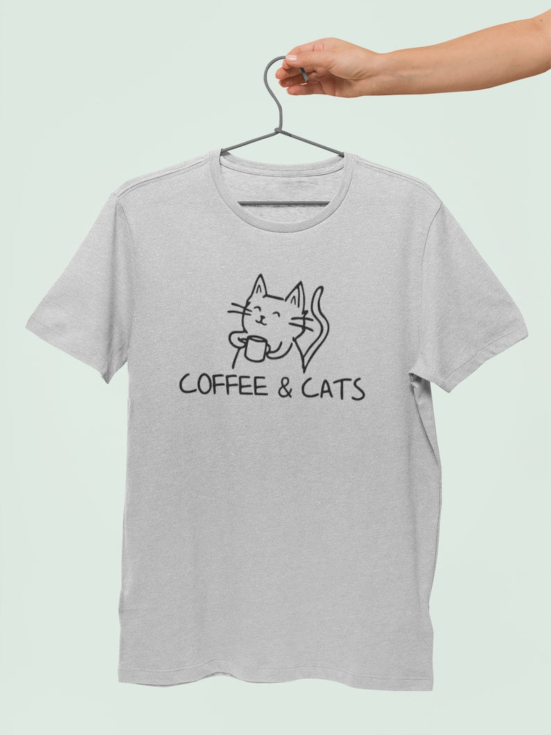 Coffee And Cats TShirt / Funny Design Addict Coffee, Coffee Drinker Lover Starbucks Gift, Foodie Gift Gray