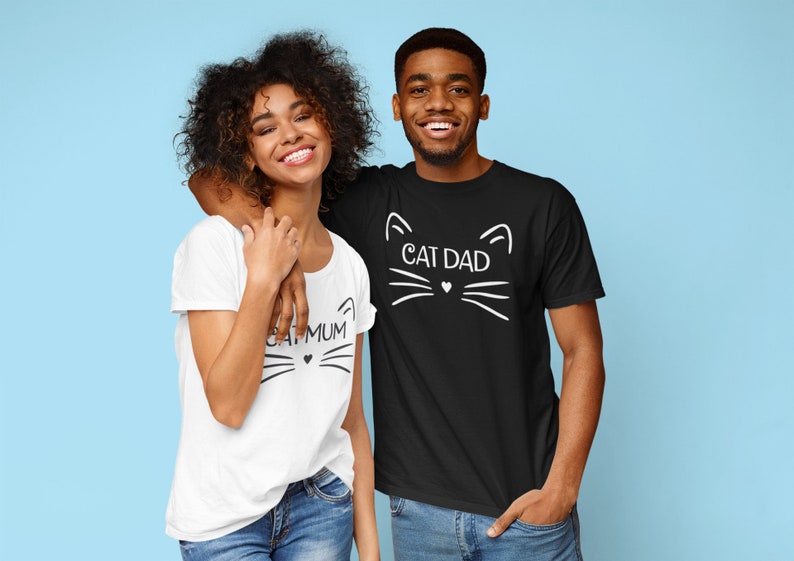 Cat Mum And Dad Matching Couple T-Shirt / Cat TShirt, Matching TShirt Couples, Anniversary Gift image 1