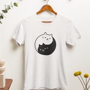 Yin Yang Cat T-Shirt / Yin Yang Cat Lover Gift / Cute Cats Tee / Sweet Kittens Unique Kawaii Aesthetic Gift, Yin Yang Shirt White