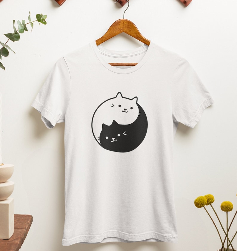 Yin Yang Cat T-Shirt / Yin Yang Cat Lover Gift / Cute Cats Tee / Sweet Kittens Unique Kawaii Aesthetic Gift, Yin Yang Shirt White