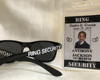 RING SECURITY 2 Pc. Set - Badge & Sunglasses - ID Tag, For Wedding, Ring Bearer, Special Agent, Secret agent, Personalized for Free!