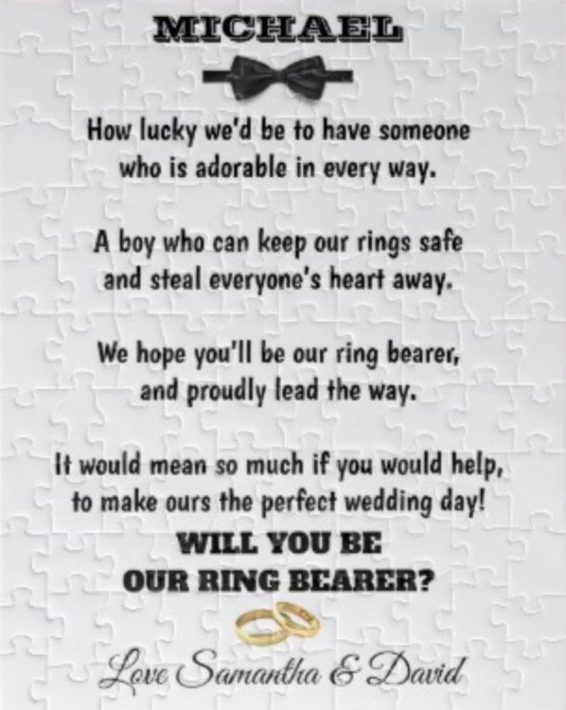 Wedding Will you be our Ring Bearer Gift Ring Security Page Boy Personalized with Names RING BEARER Puzzle Jigsaw Puzzle White