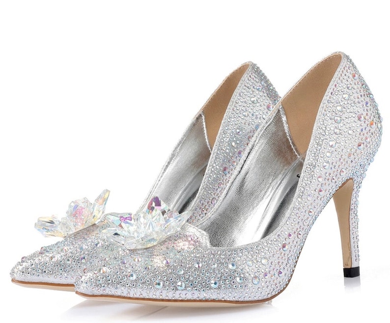 Cinderella Wedding Shoes Bridal Silver Crystal Shoe Glass Etsy