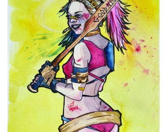 NEW Harley Quinn-8 x 10 print of original watercolor