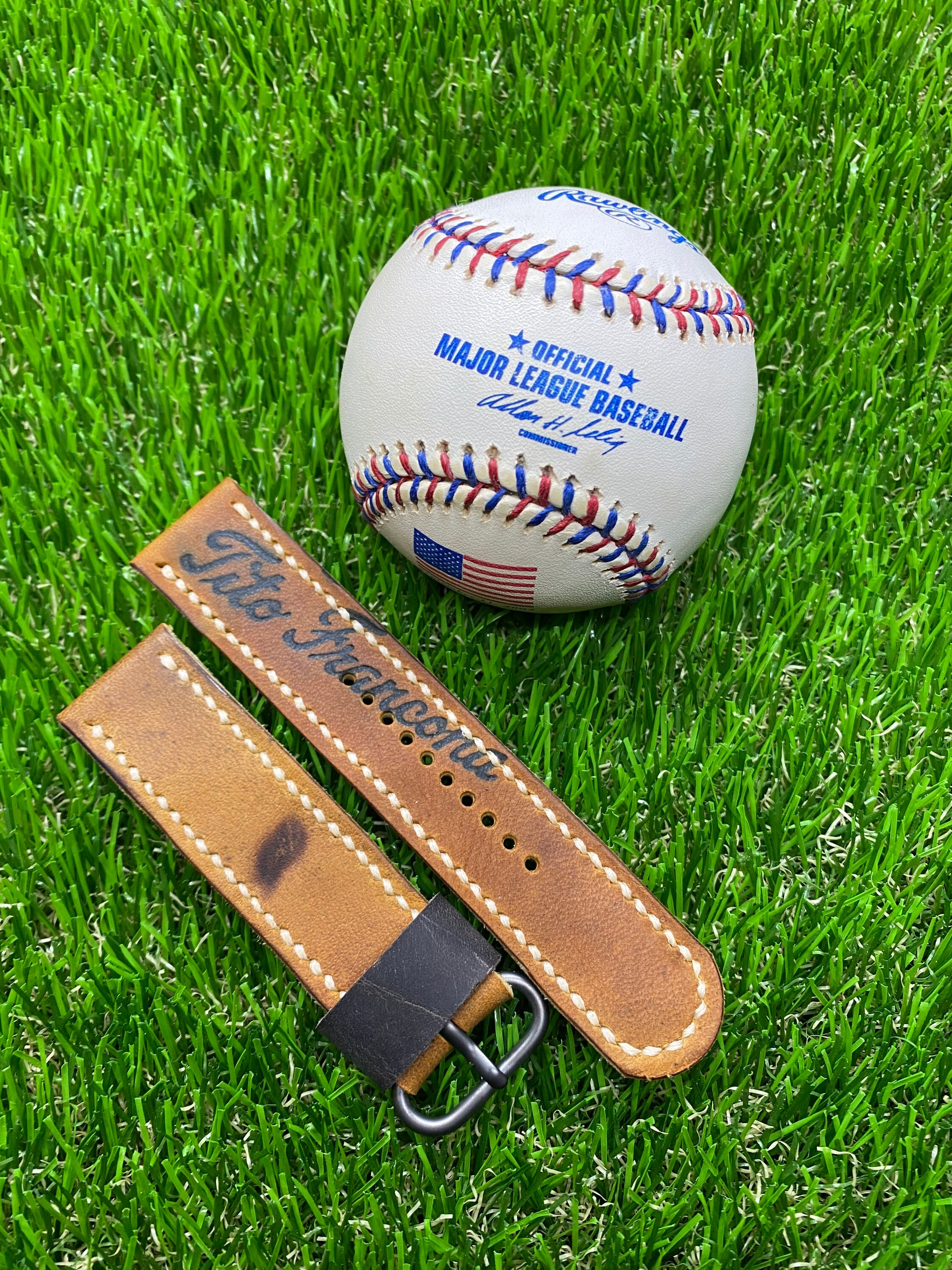 Handcrafted Tito Francona baseball glove watch strap
