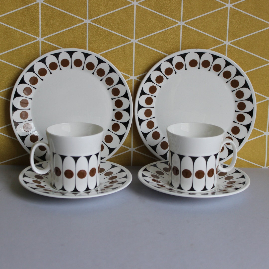 Pair of Vintage 70s Hostess Tableware 'black Velvet' Fine Bone China