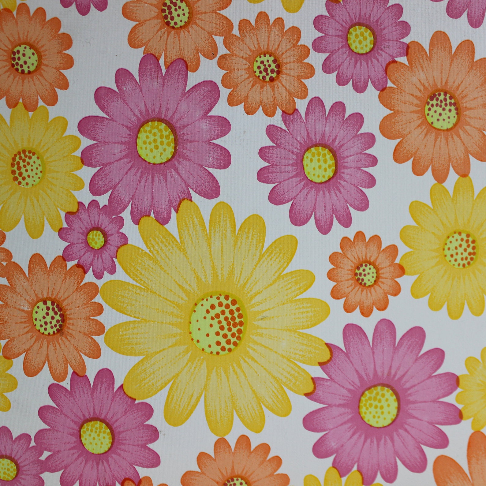 Vintage 70s retro pink orange yellow daisy flower power Etsy