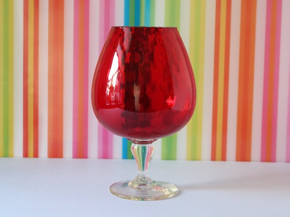Vintage Mid Century Mcm Large Ruby Red Brandy Balloon Glass Etsy