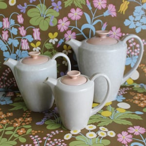 vintage Poole Pottery streamline shape twintone peach bloom/seagull C97 coffee pots, 3 sizes available