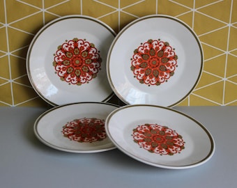 Vintage 70s J&G Meakin Side Plates: Retro Orange Brown Madrid Pattern, Set of 4