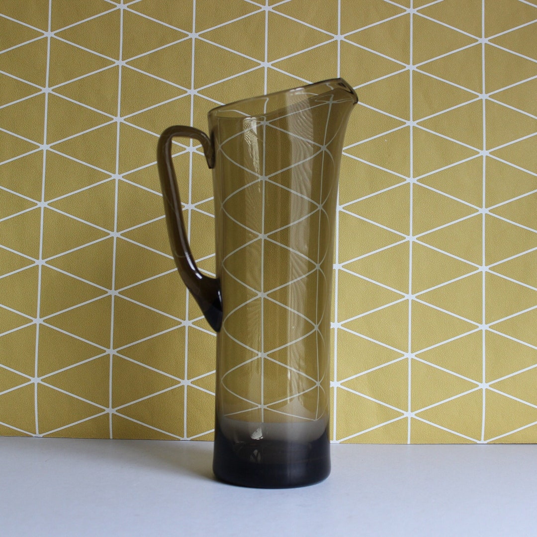 Vintage MCM Smoked Glass Tall Martini Pitcher/water Jug Etsy