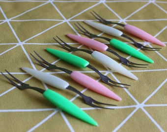 Vintage Stainless Steel Olive Forks: Mid Century Modern, Set of 9