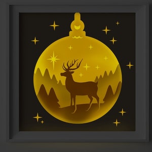 Rentier Weihnachten Schatten Box SVG Datei, Weihnachten 3D Szene SVG, Weihnachten Lightbox SVG, Weihnachten 3D Vorlage, geschichtete Rentier Schatten Box
