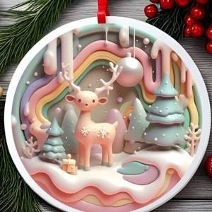 3D Pastell Weihnachten Rentier Runde Ornament PNG, 3D Weihnachtssublimation, Winter Rentier Png, Frohe Weihnachten PNG, Runde Weihnachten PNG