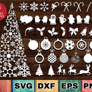 Paquete SVG de Navidad, paquete de Navidad Cricut, copos de nieve SVG, árbol de Navidad SVG, adornos navideños Svg, Navidad Svg Cricut, muñeco de nieve