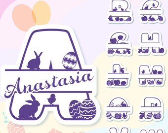 Monograma dividido de Pascua en formato SVG, alfabeto de conejitos (descarga digital)