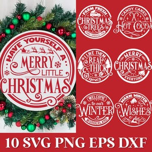 Ornement de Noël rond SVG, accroche-porte de Noël SVG, Svg de Noël drôle, Noël rond de la ferme Svg, Svg de Noël en famille