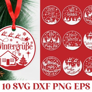 Pacote SVG de enfeites de Natal alemão, Deutsche Frohe Weihnachten Plotter SVG, Girlande Weihnachten SVG, Wintergrüße Plotterdatei Svg