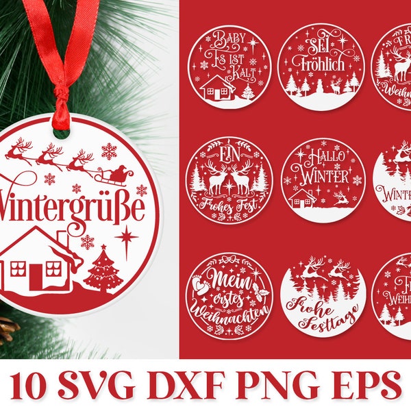 German Christmas Ornament SVG Pack, Deutsche Frohe Weihnachten Plotter SVG, Girlande Weihnachten SVG, Wintergrüße Plotterdatei Svg