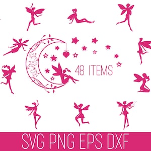 Pacote de SVG de Fadas, SVG de Fadas Cricut, Clipart de Fadas, SVG de Fadas da Lua, Fadas Cricut, Silhueta de Fadas, Arquivo de Corte de Fadas, Fadas Cricut
