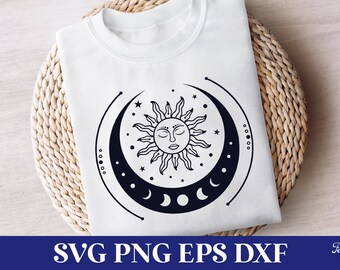 Mystical Sun and Moon SVG, Mystical and Celestial SVG Files, Mystical Boho Designs SVG, Sun and Moon Phase Svg, Mystical Clipart Png