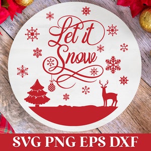 Laat het sneeuwen ronde kerst teken SVG ornament, Happy Holidays SVG, kerst laser gesneden Glowforge Svg, kerst houten teken Svg