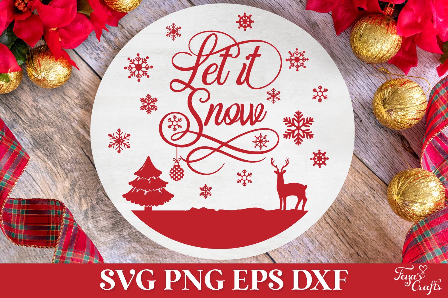 Let It Snow Round Christmas Sign SVG Ornament, Happy Holidays SVG ...