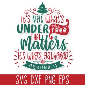 Puede incluir: Gráfico navideño verde y rojo con el texto "No es lo que está debajo del árbol lo que importa, sino quién se reúne a su alrededor".