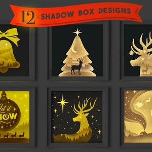 Fichier SVG Noël Shadow Box, scène 3D de Noël SVG, SVG Lightbox de Noël, modèle 3D de découpe de papier de Noël, boîte d'ombre de Noël en couches