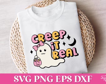 Creep It Real Retro Halloween SVG, Cute Ghost SVG, Retro Halloween Ghost PNG, Retro Halloween Shirt Svg, Spooky Season Svg