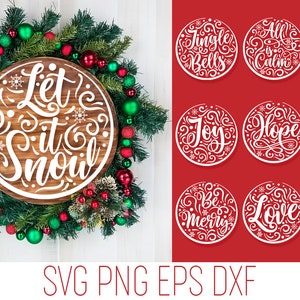 Citas navideñas redondas SVG, Adornos navideños SVG Cricut, Let it Snow Svg Dxf Cricut, Joy SVG Cricut, Be Merry Svg Cricut, Jingle Bells Svg