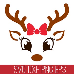 Ragazza renna faccia SVG DXF per Cricut, faccia di renna di Natale, file di taglio ragazza renna, renna carina SVG Dxf Cricut, Natale Svg Cricut