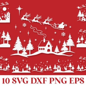 Cena de Natal SVG Png, Cena de Inverno SVG Png, Santa Rena SVG, Frohe Weihnachten Winterlandschaft Svg, Feliz Natal Laser Cut Svg