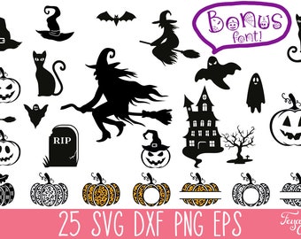Halloween SVG Bundle, Halloween SVG Cricut, Halloween Font, Witch Svg, Ghost Svg, Halloween Shirt SVG, Halloween Clipart Png, Pumpkin Svg