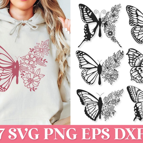 Bundle SVG floral papillon, fleurs sauvages papillon SVG, chemise papillon floral PNG, papillon fleur Svg Png, créé avec un objectif Svg,