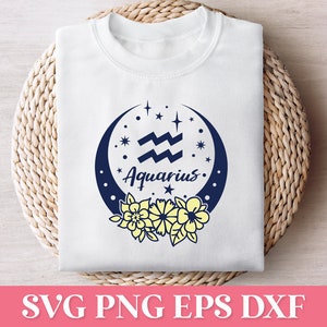 Signe du zodiaque floral Verseau SVG, Design de gobelet du zodiaque SVG, signe astrologie Verseau SVG Png, Constellation Svg, Horoscope Svg