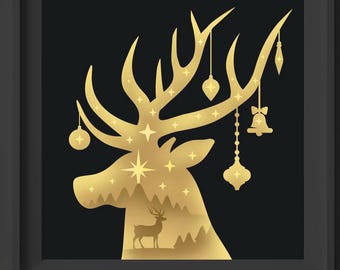 Christmas Reindeer Shadow Box SVG Cut File, 3D Paper Cut Lightbox Files for Cricut